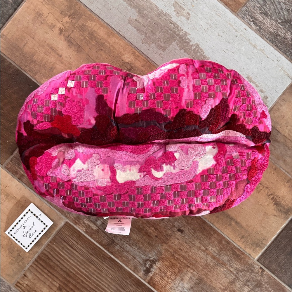 MacKenzie-Childs Pink and Red Decorative Lip Pillow